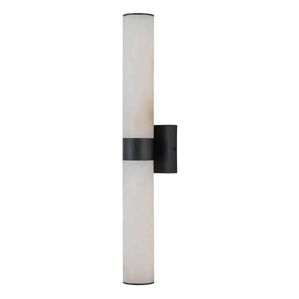 Linear LED wall light with a veined shade, in black, upright