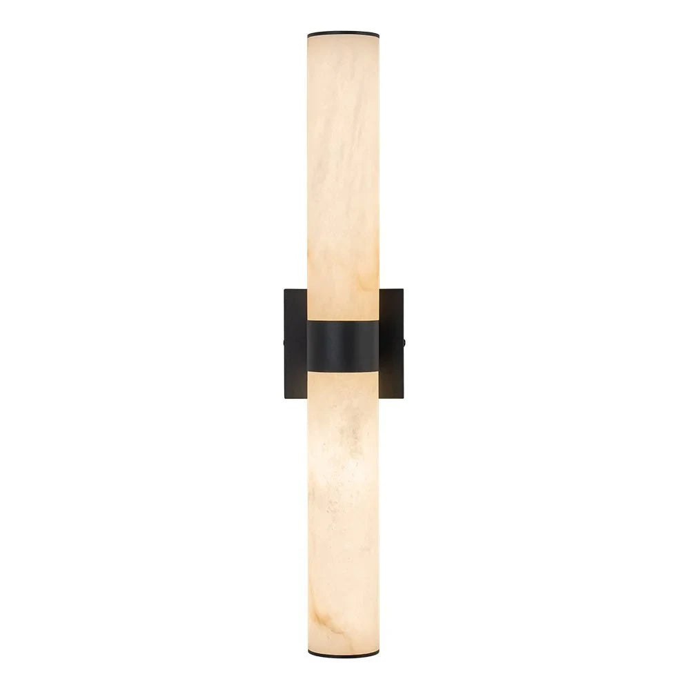 Linear LED wall light with a veined shade, in black, upright
