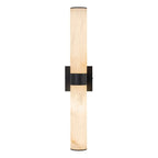 Linear LED wall light with a veined shade, in black, upright
