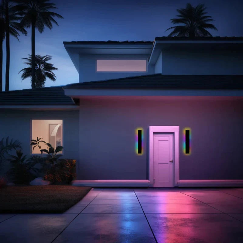 Linear LED outdoor wall light, 30cm, RGB