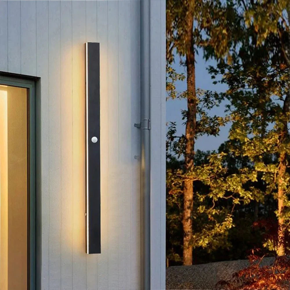 Linear LED outdoor wall light, 30cm, Warm white with motion sensor