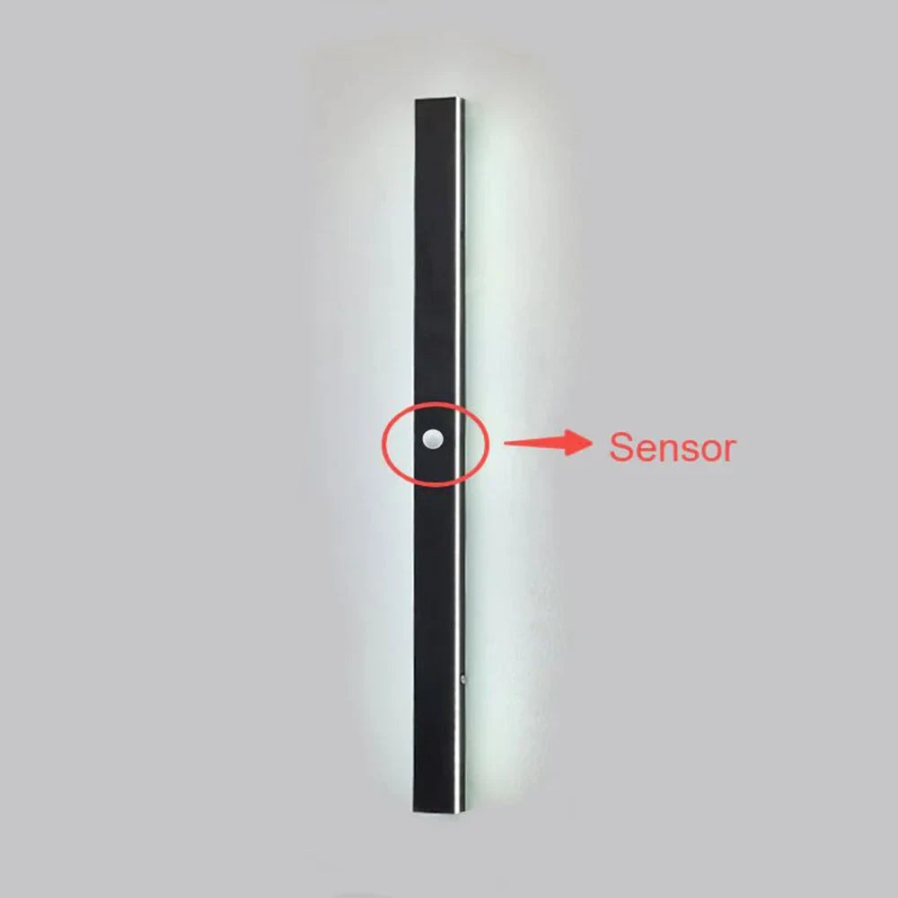 Linear LED outdoor wall light, showing the motion sensor