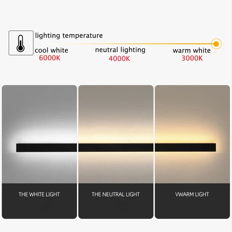 Linear LED outdoor wall light, in three light colours