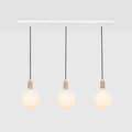 Linear triple opal globe pendant, on a white background