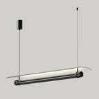 Linear tube LED pendant with marble end caps, in matte black