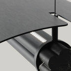 Linear tube LED pendant with marble end caps, close-up of the reflector and tube