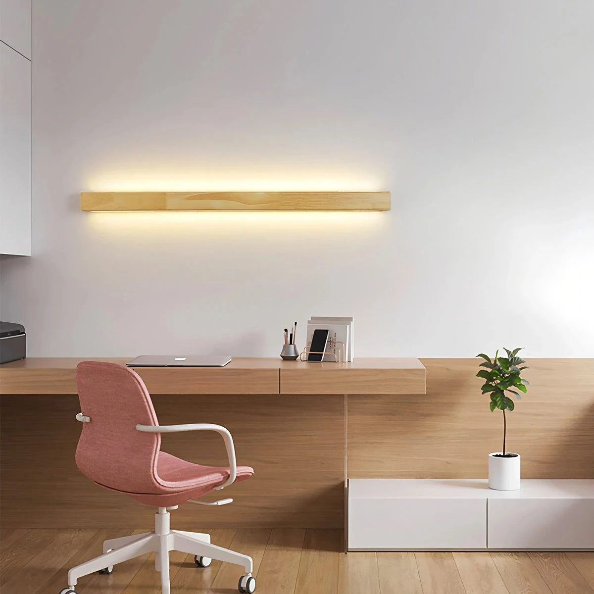 Linear wood LED wall light