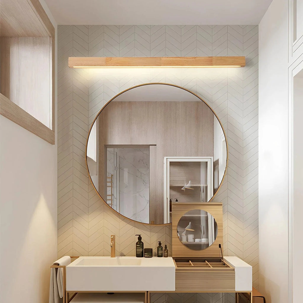 Linear wood LED wall light