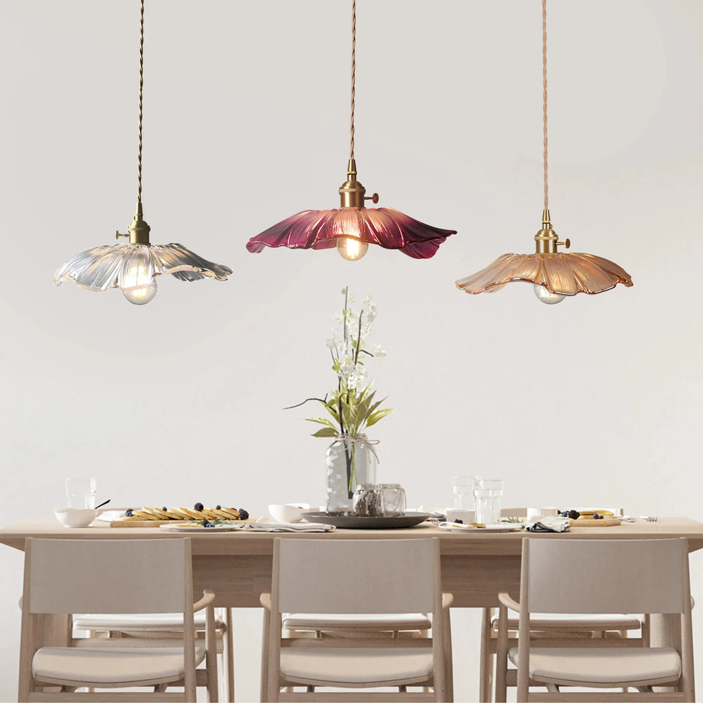 Lotus ruffled glass pendant light
