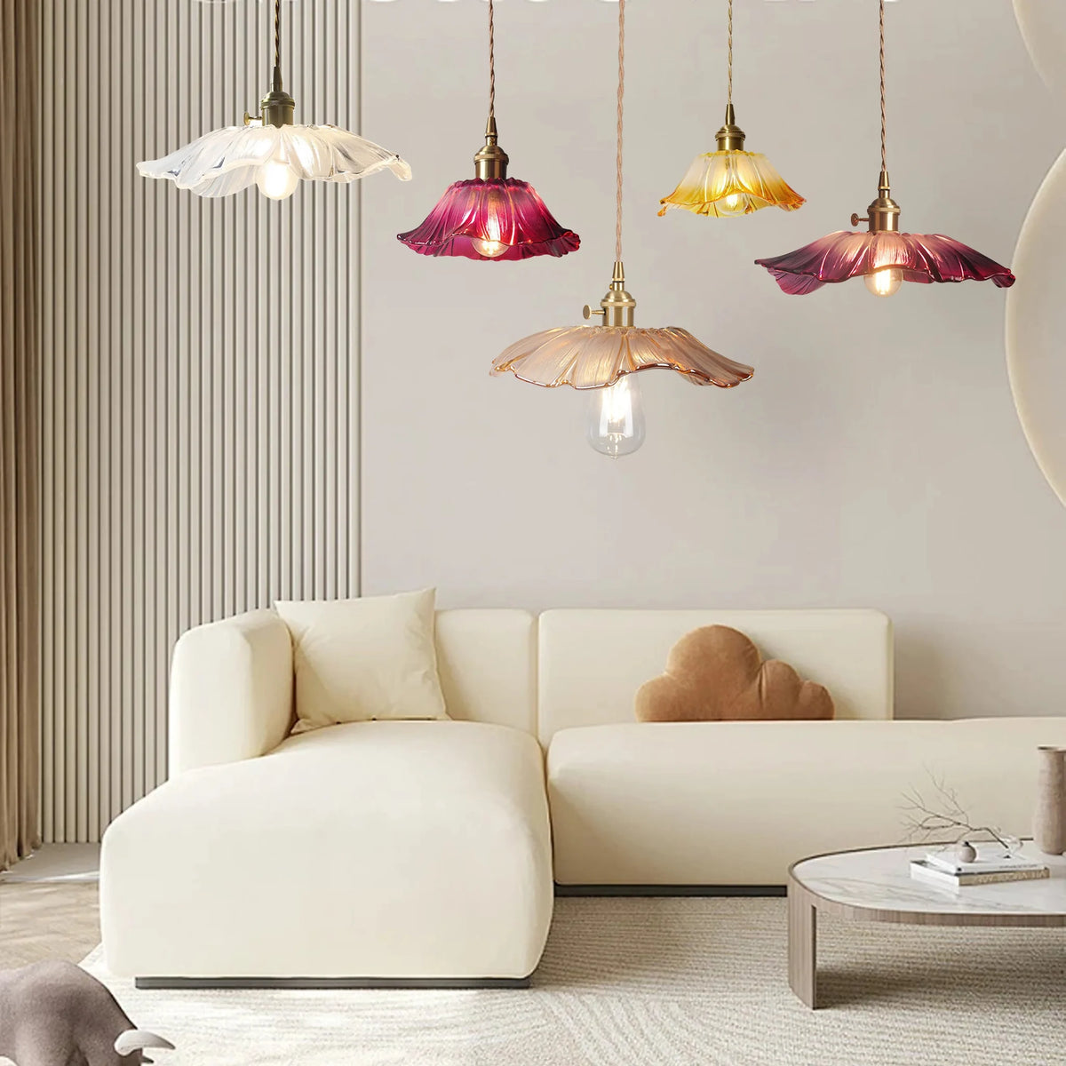 Lotus ruffled glass pendant light