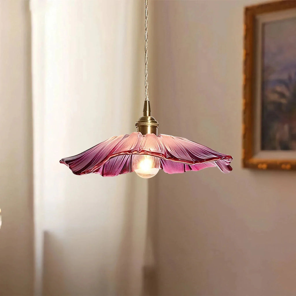 Lotus ruffled glass pendant light