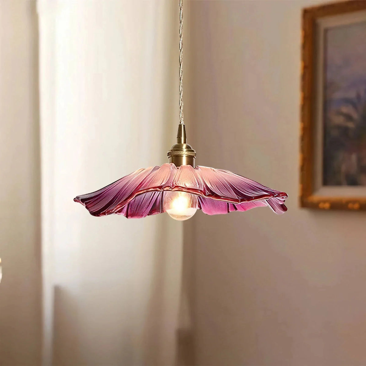 Lotus ruffled glass pendant light