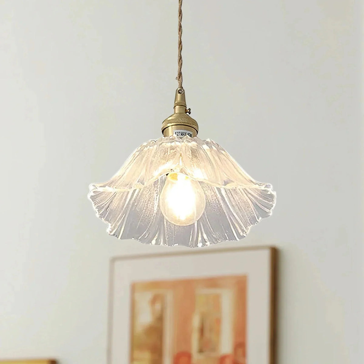 Lotus ruffled glass pendant light, Small, 19cm wide, Clear