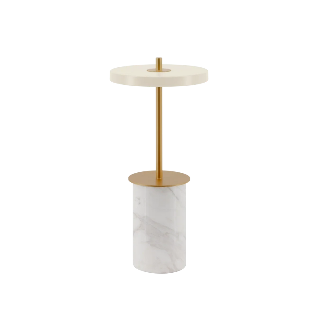 Cordless marble base table lamp, mini, white marble
