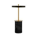 Cordless marble base table lamp, mini, black marble, lit