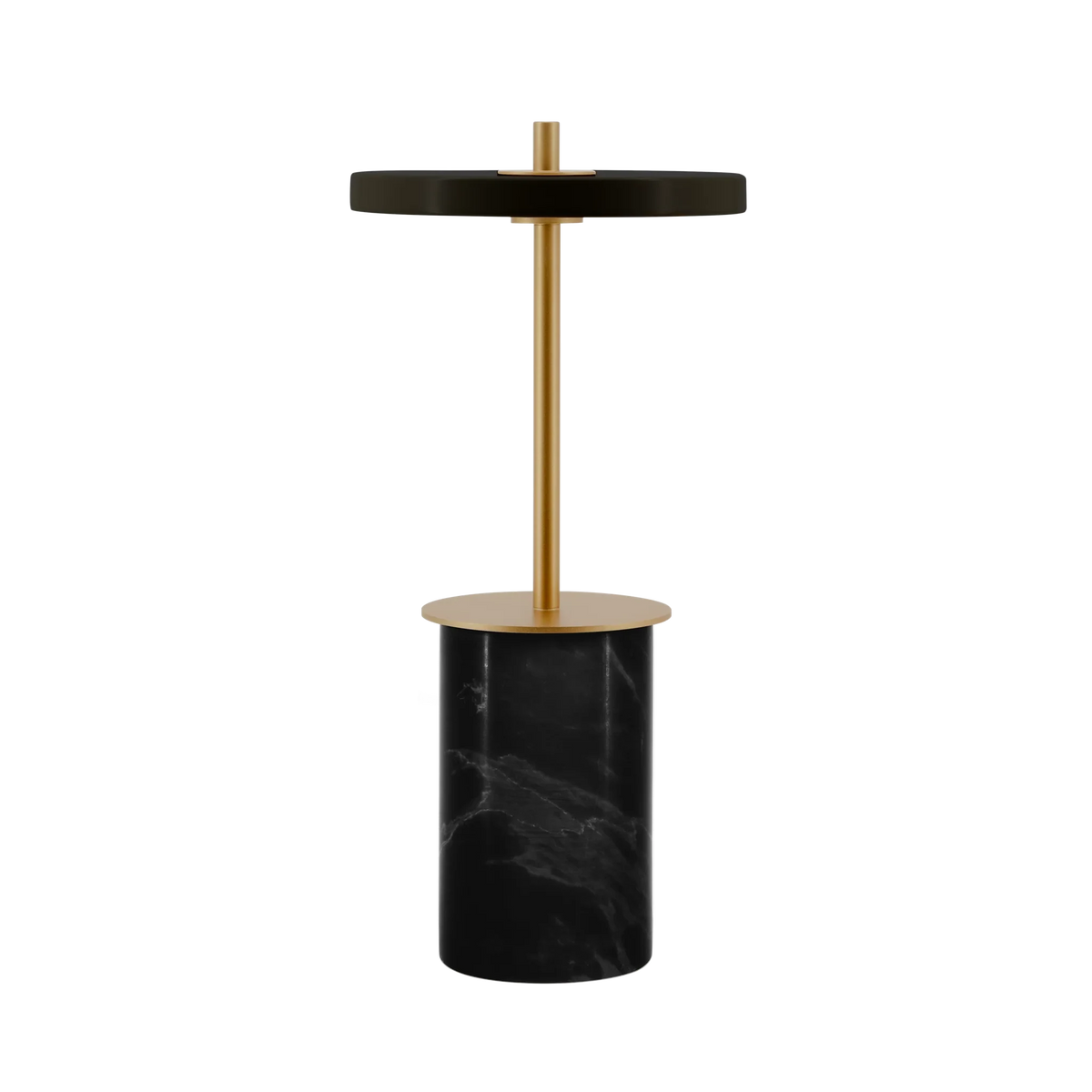 Cordless marble base table lamp, mini, black marble, lit