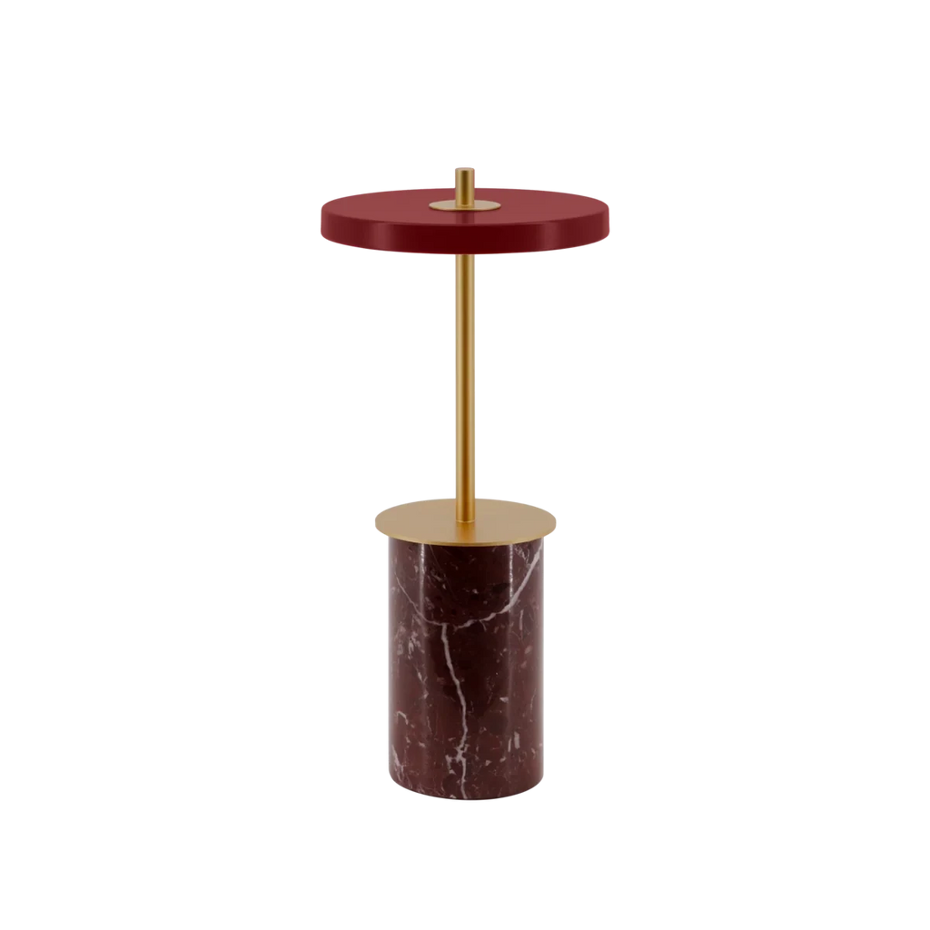 Cordless marble base table lamp, mini, red marble
