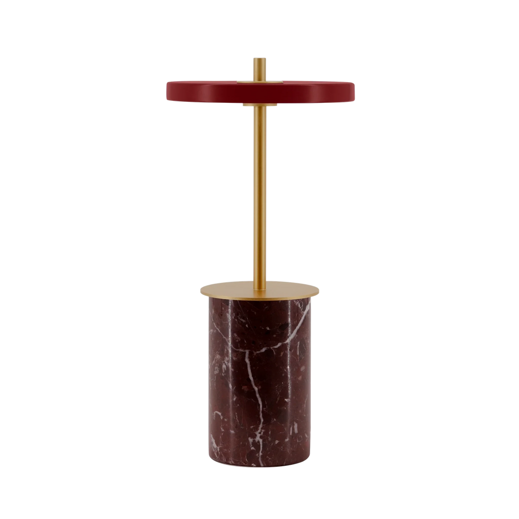 Cordless marble base table lamp, mini, red marble