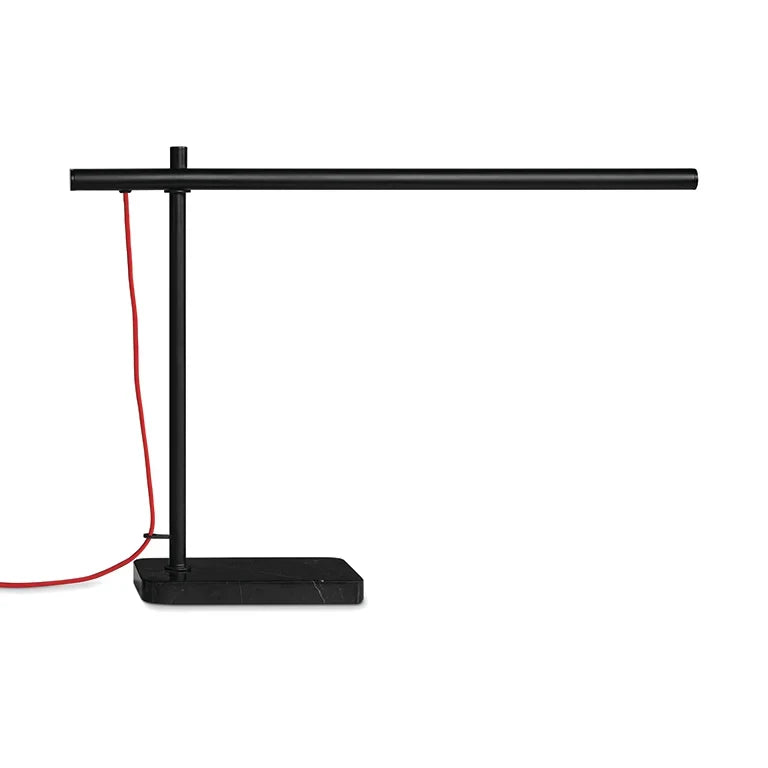 Slim task table lamp with marble base, black, side view