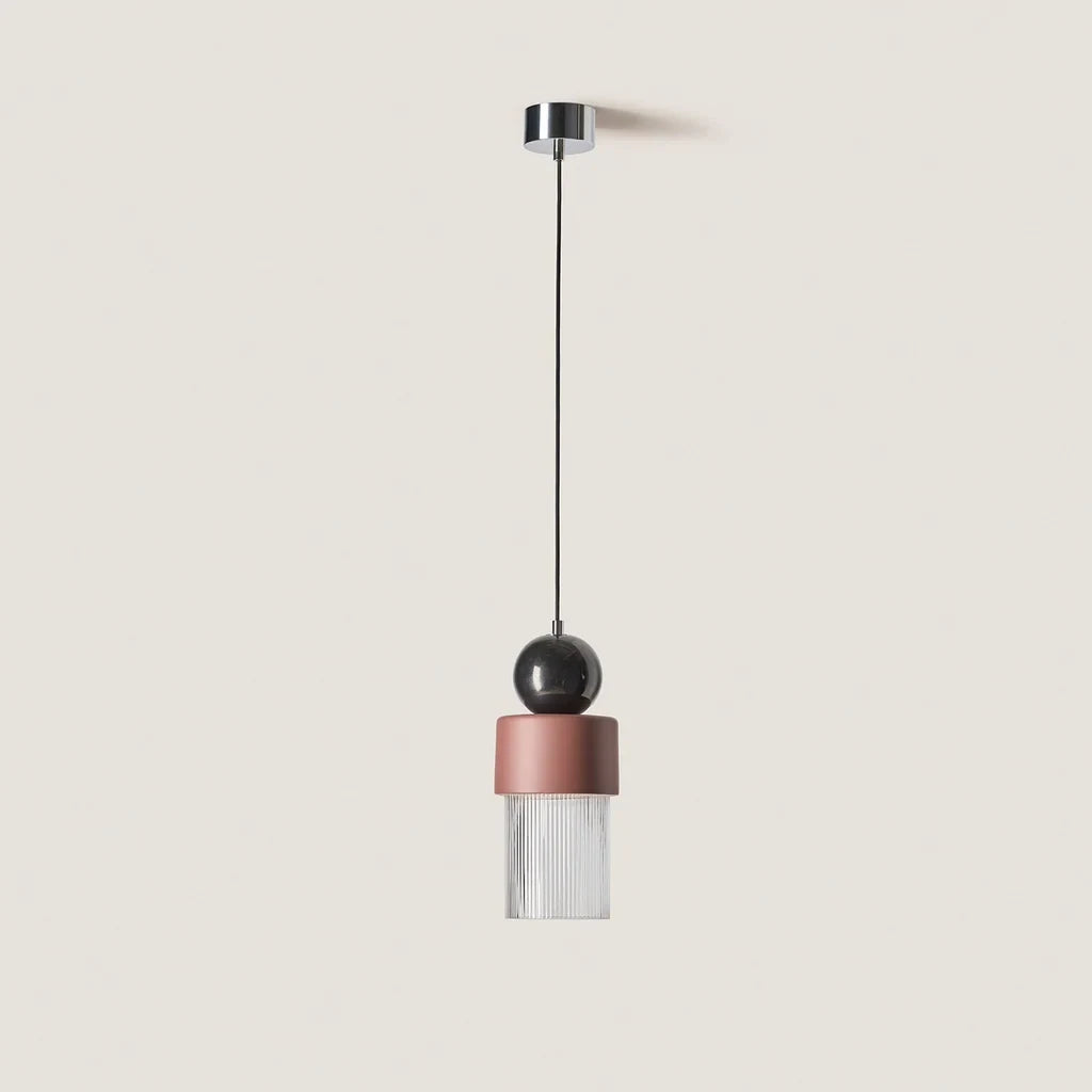 Marble, ceramic and striped glass pendant, with chrome canopy