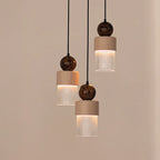 Marble, ceramic and striped glass pendant, group of three at different heights