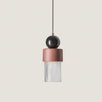 Marble, ceramic and striped glass pendant, with dark marble sphere