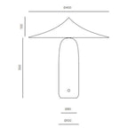Marble table lamp with a wide pointed shade, dimension drawing