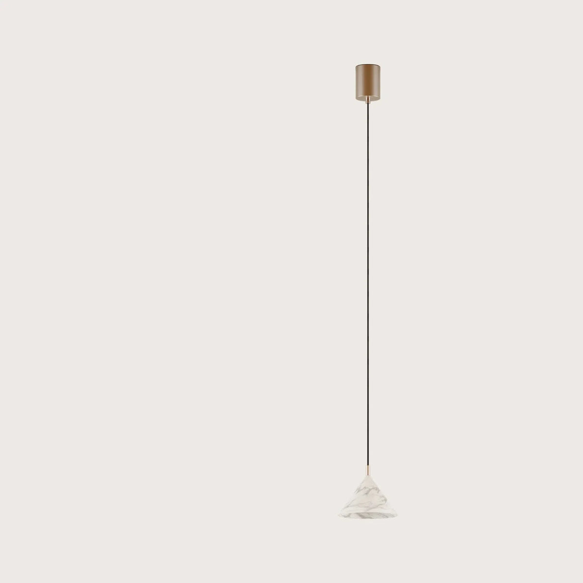 Marble cone LED pendant, with white marble and aged gold canopy