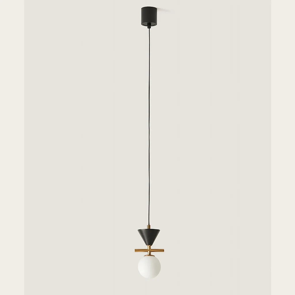Marble cone and opal globe pendant, on a long cable