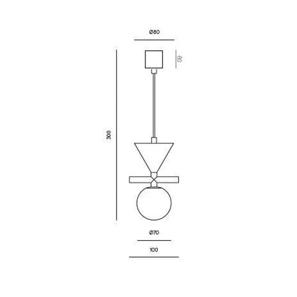 Marble cone and opal globe pendant, dimension drawing
