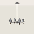 Marble disc four-arm LED chandelier, on a plain background