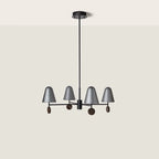 Marble disc four-arm LED chandelier, on a plain background