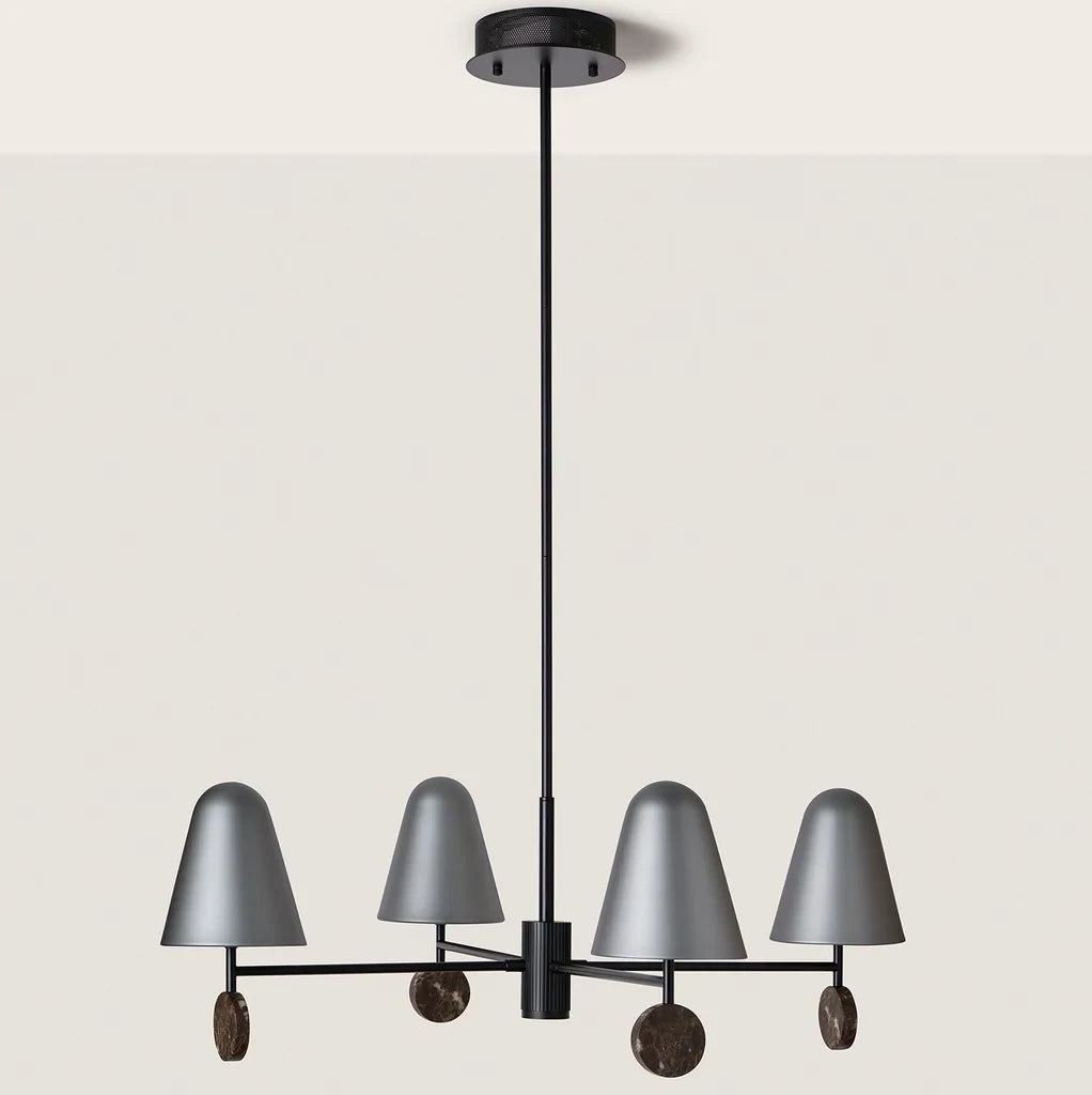 Marble disc four-arm LED chandelier, front view
