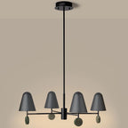 Marble disc four-arm LED chandelier, lit, front view