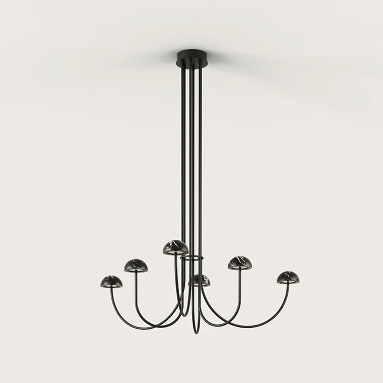 Marble dome six-arm LED chandelier, in matt black with black marble