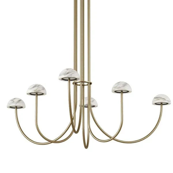 Marble dome six-arm LED chandelier, in aged gold with white marble