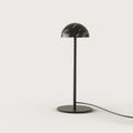 Marble dome table lamp on a slim stem, black marble dome on a black stem