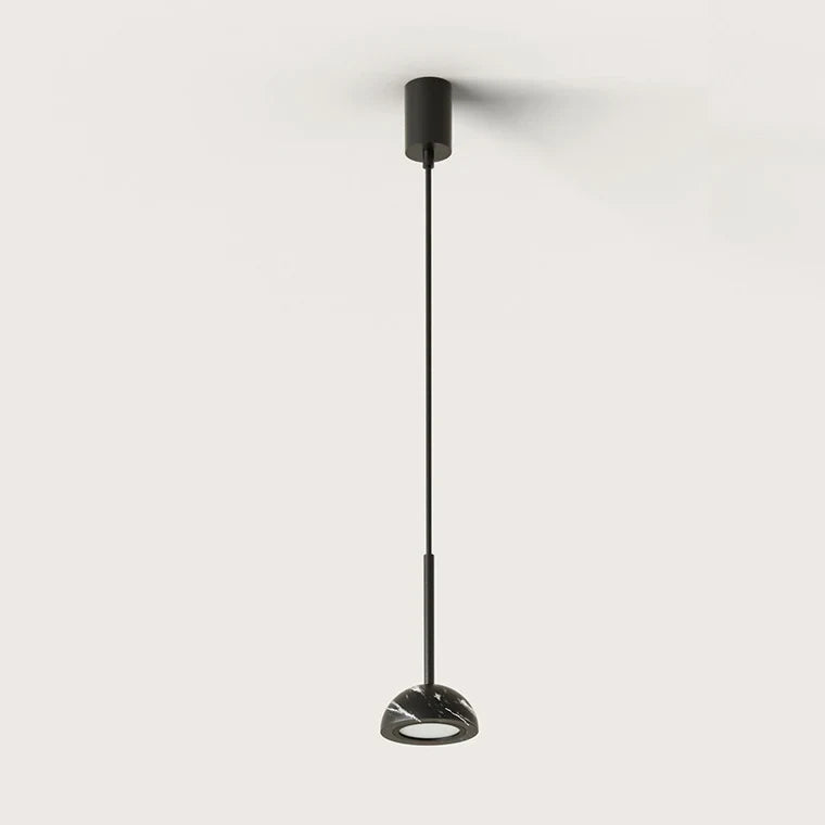 Marble dome pendant, black marble with matte black stem