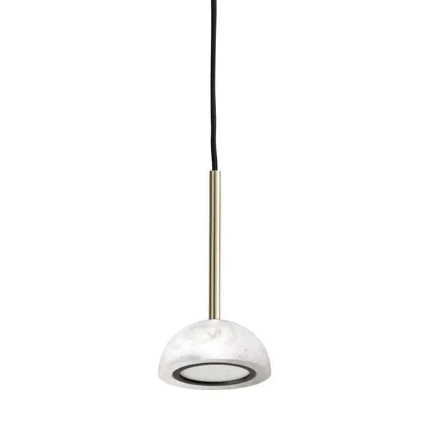 Marble dome pendant, white marble with aged gold stem