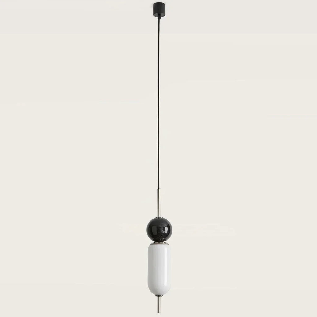 Marble and opal glass capsule pendant, with black marble