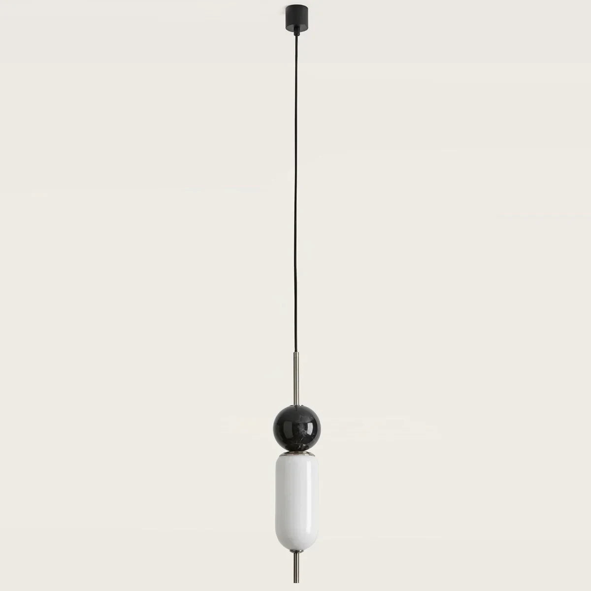 Marble and opal glass capsule pendant, with black marble