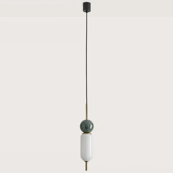Marble and opal glass capsule pendant, with green marble