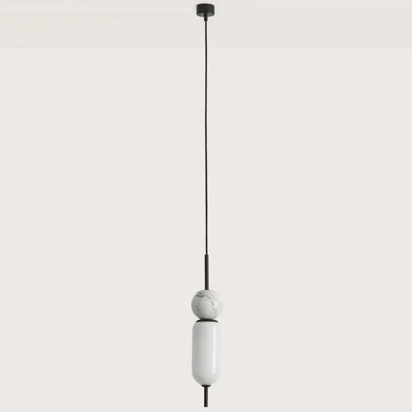 Marble and opal glass capsule pendant, with white marble