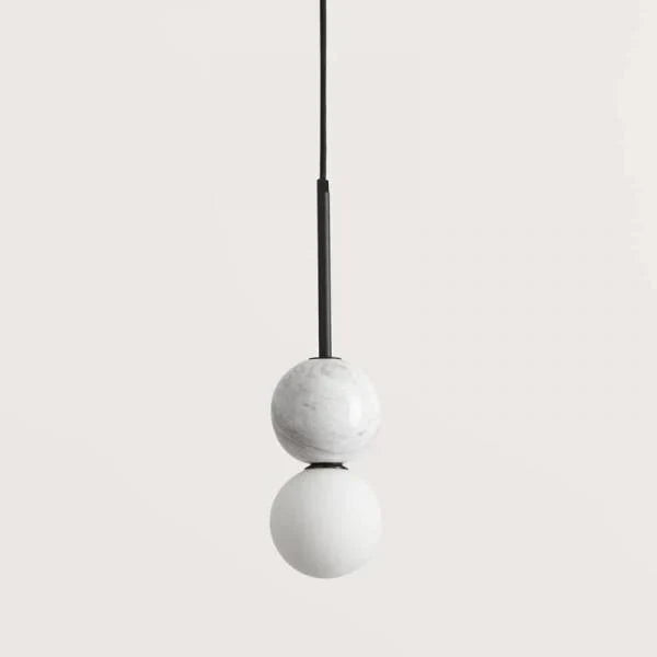 Marble and opal glass globe pendant, with white marble