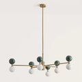 Marble sphere LED chandelier, with green marble and aged gold frame