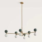 Marble sphere LED chandelier, with green marble and aged gold frame