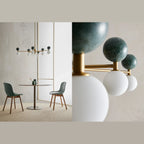 Marble sphere LED chandelier, close-up of the marble and glass
