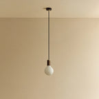 Matte white glass pendant, mouth-blown bulb, walnut, unlit