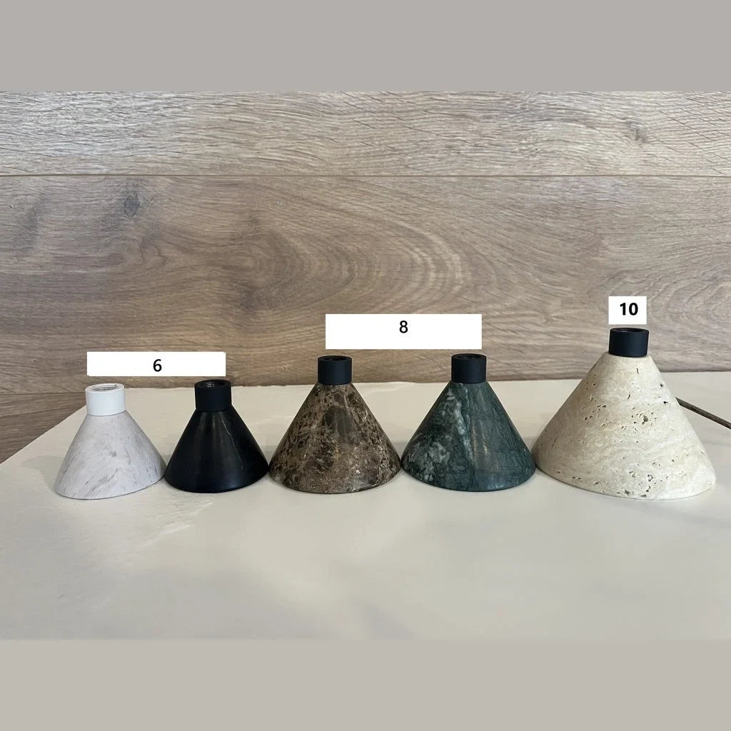 Metal cone LED pendant with marble finial, marble finial samples