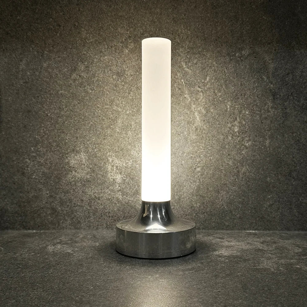 Frosted column cordless table lamp, Large, Silver